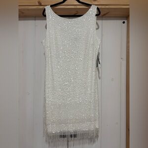 Adrianna Papell Elegant White Sequin Mini Dress